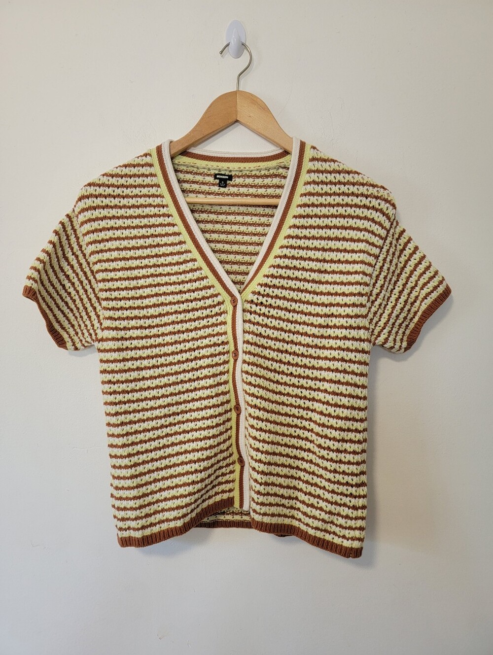 Monrow Yellow, White and Brown Striped Knit Top